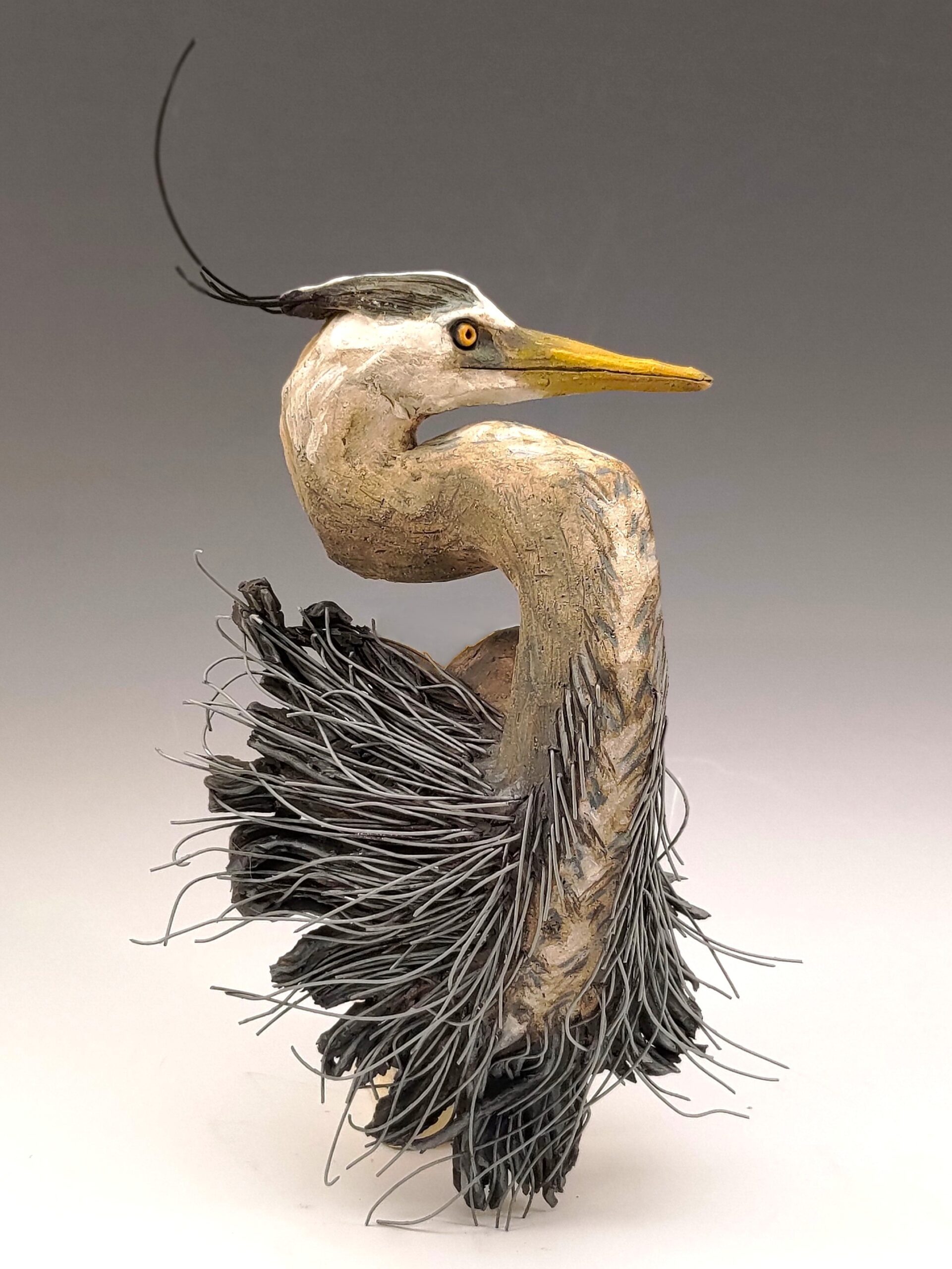 ceramic sculpture of great blue heron